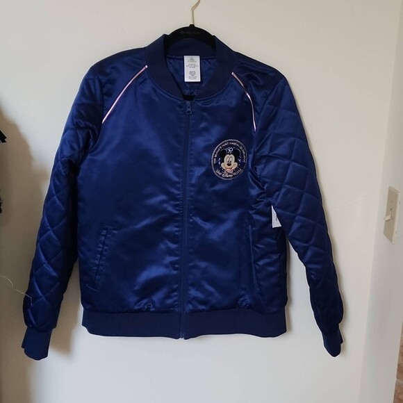 Walt Disney World 50th Anniversary Blue Satin Bomber Jacket Size L - Picture 2 of 10